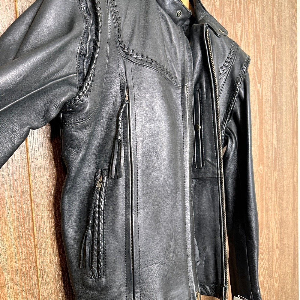 VTG NOS Western Cowboy Woven Trim Black Leather Bikercore Mens Small Streetwear - Picture 14 of 16